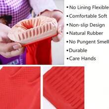 Guantes de goma rojos impermeables, guantes de látex largos para lavar platos y uso en la cocina - Rojo - Ver 4