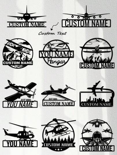 One Custom-Designed Metal Wall Hanging Featuring Airplanes, Helicopters, Fighter Jets, Pilots, And Aviation Themes - Customizable With Name, Date, And Text - Airplane Silhouettes And Cityscapes, Badges And Military Aircraft Gifts, Perfect For Birthdays And Graduations.