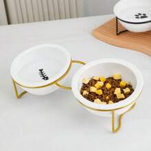 New Ceramic Double Bowl With Iron Wire Stand, Cat/Dog Lover Gift And Dog/Cat Mom Love Pet Bowls For Cat Lover And Cat Mom Love And Dog Lover And Dog Mom Love, Dual-Purpose Cat/Dog Lover Gift And Dog/Cat Mom Love Pet Food And Water Bowls