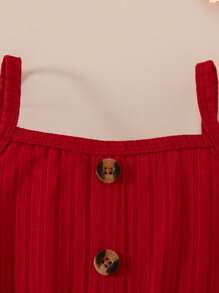 Đầm ba mảnh in hoa thời trang cho bé gái màu trơn cài nút thường ngày - Màu Đỏ Sâu - Xem 11