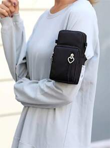 Sac à bandoulière minimaliste noir avec pochette pour téléphone, sac de téléphone en forme de cœur, sac à main, étui pour téléphone portable, pochette, léger, moderne, porte-cartes de crédit et d'identité, espèces, décontracté, cadeau pour professeurs, travail, déplacement, vacances, cadeau pour femme, cols blancs, fournitures scolaires, Fête des Enseignants, Rentrée des Classes, Saint-Valentin, portefeuille, pochette, sac pour téléphone pour femmes, portefeuille