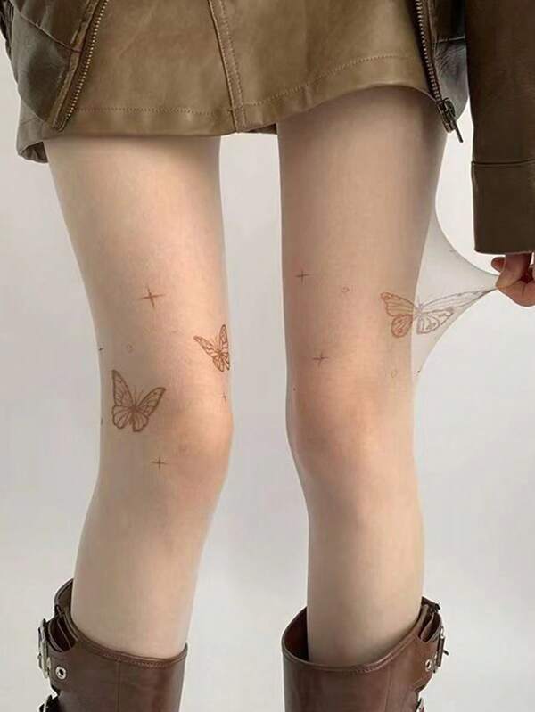 Pure And Sexy Anti-Snag Silk Stockings For Women, Suitable For Spring And Autumn. They Are Bottoming Stockings With Butterfly Prints, White In Color, High In Appearance Value And Breathable.
