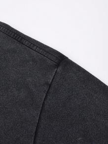 男士重磅美式印花短袖 T 恤，夏季休闲宽松圆领半袖时尚街头潮流 T 恤 - 黑色 - 查看 3