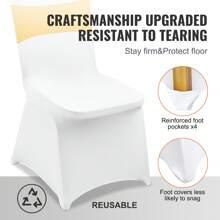 30 Set Gold & White Stretch Spandex Folding Chair Covers, Universal Fitted Chair Cover, Removable Washable Protective Slipcovers, For Wedding, Holiday, Banquet, Party, Celebration, Dining - 30 Set, Gold & White - 查看 5
