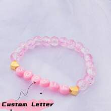 1pc Boho Letter Bead Customized Name Personalized Gold Heart Acrylic Accessory, Gift For Women, Anniversary, Mother's Day, Handmade