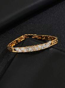 1 件三角形白色方晶锆石开口手镯，适合送给妈妈、伴侣、聚会的礼物 - 金黃色 - 查看 3