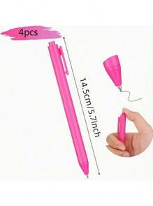 4 Pink Retractable Neutral Pens With Smooth Black Ink - Perfect For Diaries And Office Supplies Back To School - Black - View 6