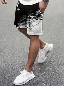 2 Pezzi Set Outfit Uomo Moda Blocco di Colore Stampa Digitale, Maglietta a Maniche Corte e Pantaloncini con Tasche Uomo, Estate all'aperto Street