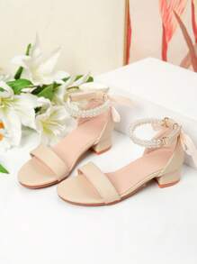 1 Pair Girls Pearl Decorated Fashion High Heel Sandals, Kids High Heel Dance/Performance/Daily Wear Shoes, Summer
