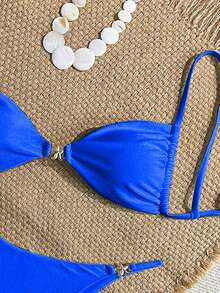 Women's Sexy Bikini 2 Pieces Set, With Glossy Accessories And Special Fabric - Royal Blue - View 3