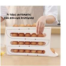 1 pieza Dispensador automático de huevos - Material de PP, apto para almacenamiento y organización en la puerta lateral del refrigerador, cestas, cajas y recipientes del hogar, horneado, rollos de huevo, bandejas de huevo, rejillas de enfriamiento