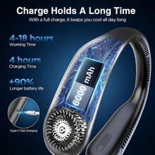 Neck Fan, Hands Bladeless Neck Fans Portable Rechargeable, 6000 MAh Battery Operated Wearable Personal Fan, Cooling Neck Fan, 3 Speeds, USB Fan Gifts Men, Women, Travel, Outdoor - 黑色 - 查看 3