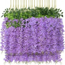 Paquetes de 12/24/36 Enredaderas artificiales de flores de glicinia colgantes de ratán y seda para decoración del hogar, fiestas, bodas, cumpleaños y graduaciones, de colores variados