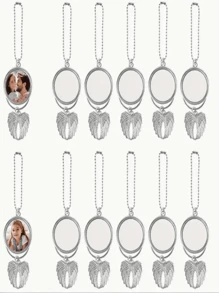 10-Pack Alloy Angel Wings Car Hanging Ornaments - Joiit Uncharged Sublimation Pendant Blanks, Heat Transfer Keychain Tags For Personalized Memorial Gifts