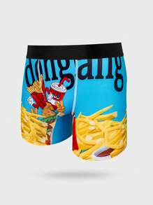 1pc Refreshing & Burger 3D Digital Print Breathable Boxer Briefs - Blue - View 4