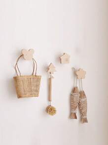 1 件北欧风格创意木质衣架挂钩，卡通星月动物形状木质墙钩，浴室家居装饰挂钩，抽屉旋钮家居浴室装饰浴室收纳秋季装饰返校 - 彩色 - 查看 2