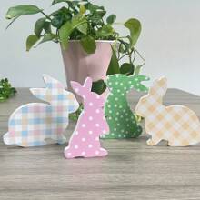 4 件/套复活节兔子装饰摆件，园艺风格动物摆件，人字形板 PVC 材质，站立兔子，适用于各种房间装饰，无需电力，适合复活节假期装饰。