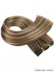 7片/套 16英寸夹式接发，黑色长直发自然渐变色合成纤维假发，女士适用