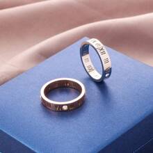 One Crystal Rings Fashion Jewelry Hollow Roman Numerals Stainless Steel Personalized Simplicity Accessories Women Rings - Silver - View 3