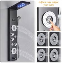 Sistema de ducha LED Panel de ducha de lluvia negra Sistema de torre Sistema de cabezal de ducha de cascada montado en la pared 5 funciones Columna de ducha de masaje con ducha de mano - Negro - Ver 4