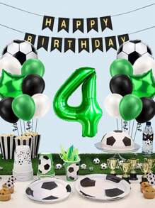 18 件足球主题生日气球套装、绿色数字气球套装、生日派对装饰品