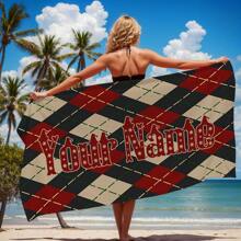 1 件可定制格子图案沙滩巾，超强吸水速干游泳巾，是游泳、户外露营、夏季旅行、度假的理想海滩必备品