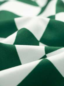 Men's Checkered Print Drawstring Waist Casual Beach Shorts - Green - View 7