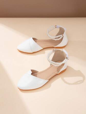 Moderiktiga flickskor med spetsiga tå, /Tonåringar Studenter Utomhusskor i läder, Vita spetsiga trendiga pärlskor, Bekväma vardagsskor,Tonåringar