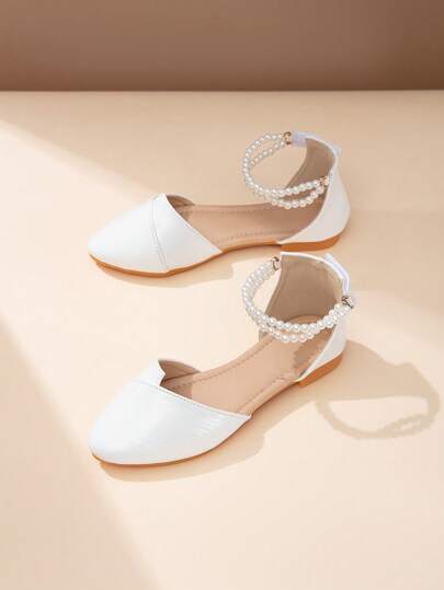 时尚女童尖头平底鞋，/青少年学生户外皮鞋，白色尖头时尚珍珠鞋，舒适休闲鞋，青少年