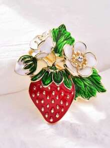 时尚水果花卉甜美草莓翻领别针珐琅围巾胸针，百搭配饰，女士优雅心形胸针，适合夹克、西装、节日礼物 - 紅色 - 查看 13