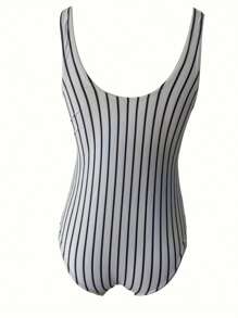 Summer Ruffle Maternity Swimsuit One Piece V-Neck Pregnancy Bathing Suit Lace Up Swimwear Push Up Monokini - Black and White Stripes - View 4