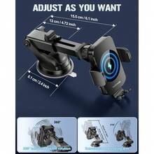 2025WLPower 15W Rapid Wireless Car Charger Mount - Automatic Sensing, 360 Degree Adjustable Phone Holder For Hands-Free Driving - Universal Fit For IPhone 15, 14, 13, 12, 11 Pro Max, Xs, Galaxy S24 Ultra, S23, S22, S21, S20, S10+, Valentine's Day Gifts