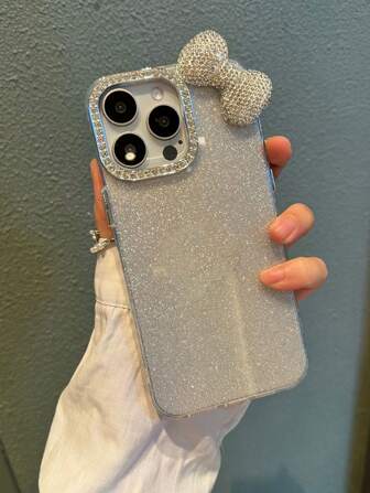 Sanrio 奢华水钻蝴蝶结银色闪光防震手机壳 - 可爱蝴蝶结设计，兼容 Apple 16/16Plus/16Pro/16Promax、15/15Plus/15Pro/15Promax、14/14Plus/14Pro/14Promax、13/13Pro/13Promax、12/12Pro/12Promax、11/11Pro Max，防尘，极具吸引力，时尚