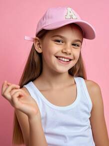 1 件定制 26 个字母儿童棒球帽，时尚透气硬帽檐帽子适合女孩日常户外，防晒