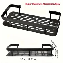 Shower Rack, Adhesive Shower Rack 1-Piece Set With Hook, No Need For Drilling, Wall Mounted Rust Proof High-End Storage Bathroom, Kitchen, Storage Rack,Racks For Storage,Shelf,Black - Multicolor - View 9