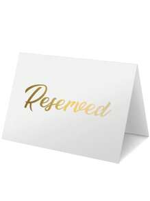 Tarjetas de reserva con estampado de lámina minimalista blanca para bodas, fiestas, restaurantes - Señal de reserva de mesa y sillas con doble cara en color dorado - Tarjetas de reserva de mesa de papel blanco - Accesorios para bodas - Tarjetas de eventos