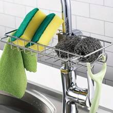 1 stuk roestvrijstalen kraan opbergrek - voor keuken gootsteen-kraan accessoires, voor sponzen, borstels, handdoeken en schoonmaakgereedschap plaatsing, hangende mand spons afvoerrek, gootsteen opbergrek, vaatdoek rek, huishoudelijke vaatdoek afvoerrek hangende mand