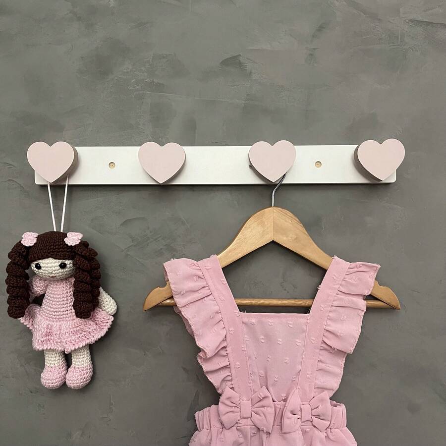 1 Cabideiro de parede coração decoração infantil acessórios 1CCa - Rosa Bebê - Visão 1