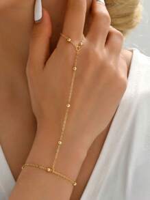 1 件简约时尚百搭链串珠指环手链，适合女士日常佩戴（手工制作，数量随机，避免接触水）