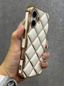 Luxury Stylish Rhombus Argyle Plating Phone Case Compatible With Iphone 16 15 14 13 12 Pro Max 11 Silicone Wristband Strap Soft Shockproof Cover