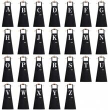 1件男女通用厨房围裙，防油防水，烹饪围裙，腰部可调节，A-Z字母图案，咖啡色围兜式围裙，厨房配件 - 黑色 - 查看 11
