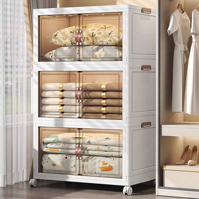 Armario de almacenamiento plegable de 55 cm de ancho de 1 pieza de la marca Tumey, caja plegable de doble puerta, 2-5 capas opcionales, armario de almacenamiento rodante de doble puerta reforzado, estante de almacenamiento de ropa y juguetes para el hogar/niños, estante de almacenamiento plegable de plástico sin herramientas