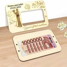 1pc Custom Room Decor, 1 Handmade Wooden Money Clip Engraved With "Your First Million", Creative Wedding Gift, Groom And Bride Design, Romantic Bridal Shower Gift, Unique Marriage Memento - Khaki - View 5