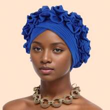 Ruffled Turban Cap Women's Head Wraps Soft Comfortable Headscarf Bonnet Lady Solid Color Headgear - Crumpled Wood Ear - View 19