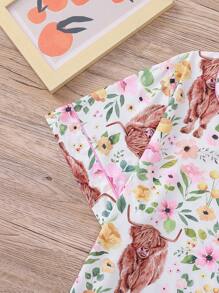 Conjunto de pijama de 2 piezas para mujer con estampado de animales lindos y flores, top con cuello y manga corta, y shorts de cintura elástica, ropa de dormir y de estar por casa casual para todas las estaciones - Blanco - Ver 7