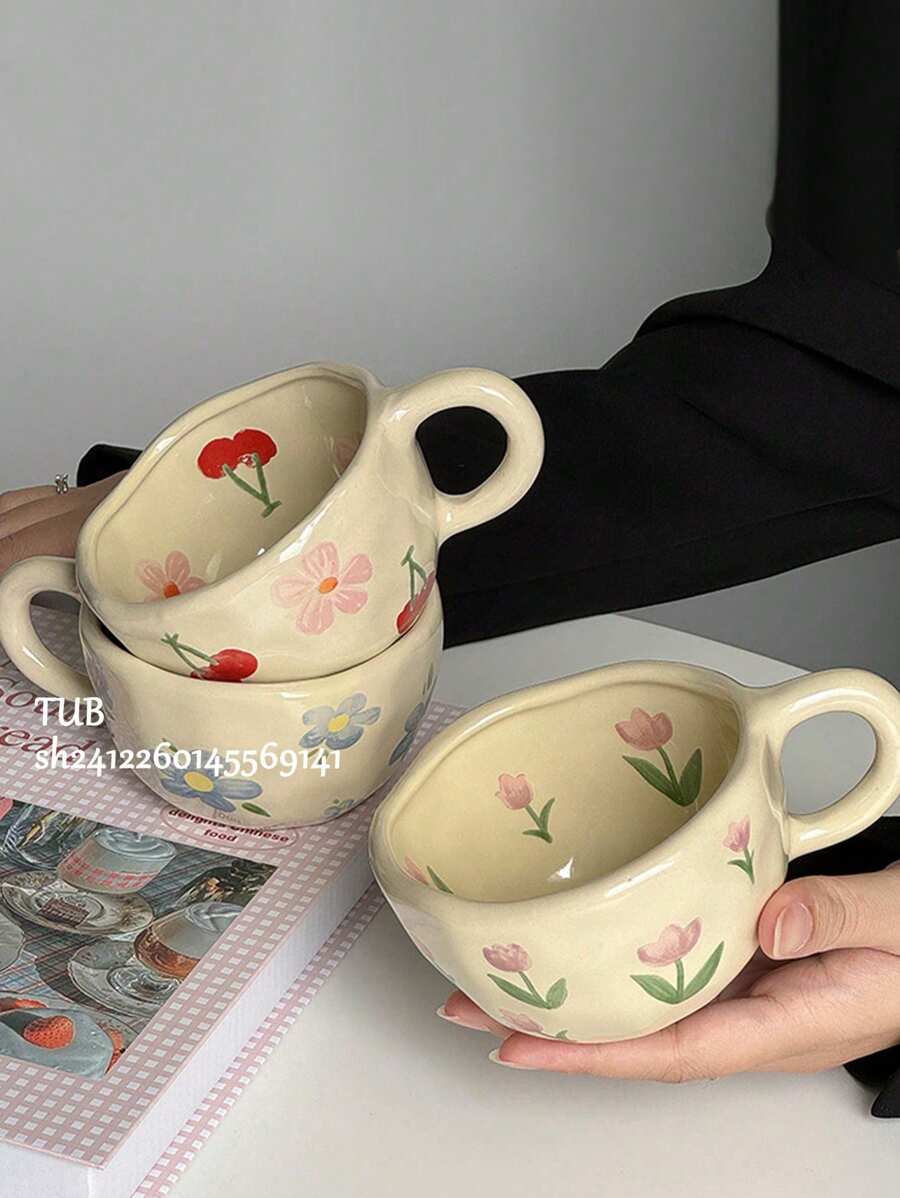 小碎花陶瓷咖啡杯，情侣杯，早餐杯，家用，美观度高，适合作为儿童礼物，开学派对礼物 - 彩色 - 查看 1