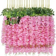 Paquetes de 12/24/36 Enredaderas artificiales de flores de glicinia colgantes de ratán y seda para decoración del hogar, fiestas, bodas, cumpleaños y graduaciones, de colores variados