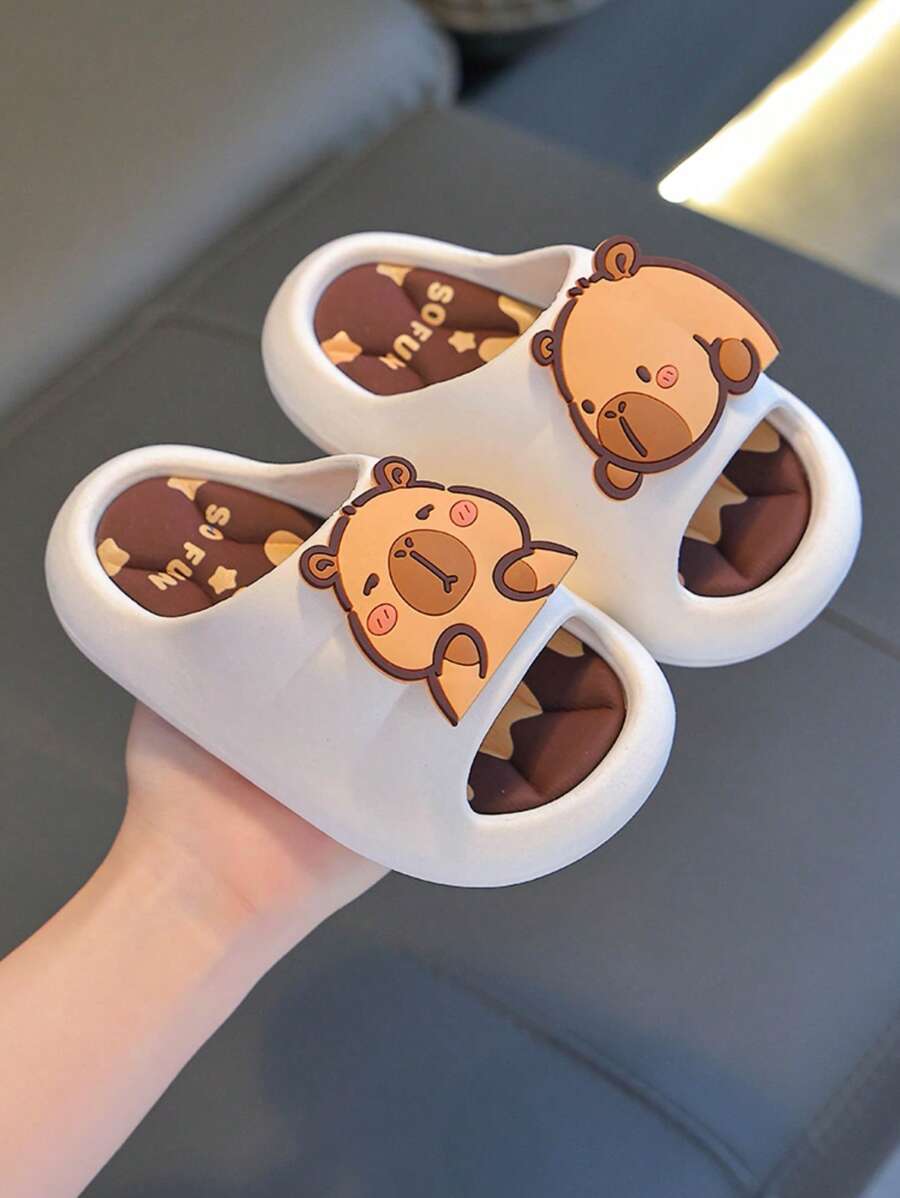 1 Pair Children's PVC Indoor House Slippers, Cute Animal Capybara Design, Summer - White - View 1