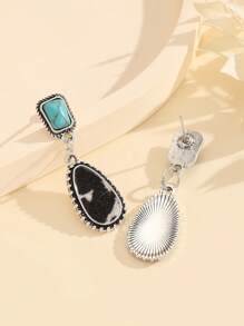 1 Pair Alloy Fuzz Turquoise Inlaid Teardrop Zebra & Cow Print Bohemian Style Dainty Earrings For Women