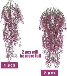 4 Pack Artificial Wall Flowers, Hanging Artificial Plants, Fern Leaves, Ivy Wall Plants, Hanging Flowers, Artificial Patio Flowers, Artificial Flowers For Outdoor, 85cm Large Artificial Hanging Plants For Home Garden Wedding (Red Roses) - 玫紅色 - 查看 4